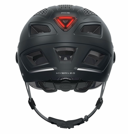 CASQUE VELO ADULTE ABUS URBAIN HYBAN 2.0 ACE VELOURS NOIR ECLAIRAGE INTEGRE TAILLE M (52-58cm) REGLAGE MOLETTE