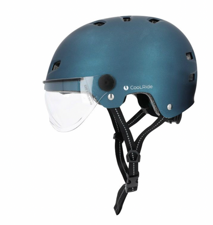 CASQUE VELO ADULTE CITY BLEU AVEC VISIERE ET MOLETTE DE REGLAGE TAILLE 53-59