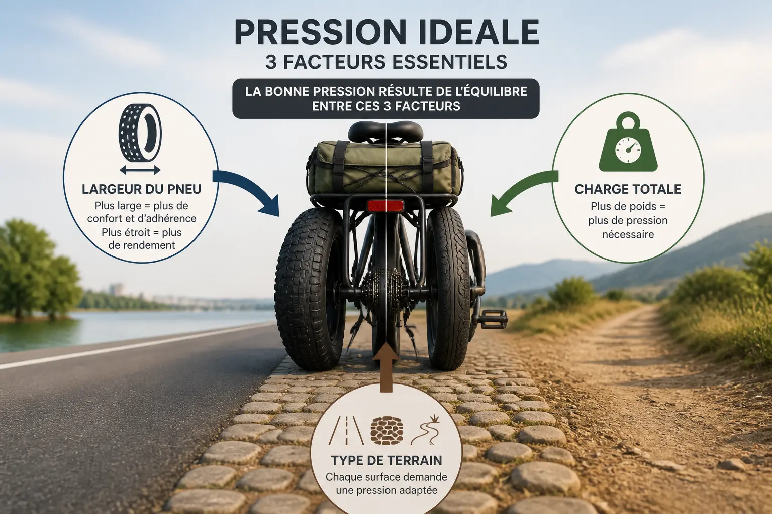 Pression pneu vélo électrique : roue, largeur du pneu, charge et terrain guident le réglage idéal.