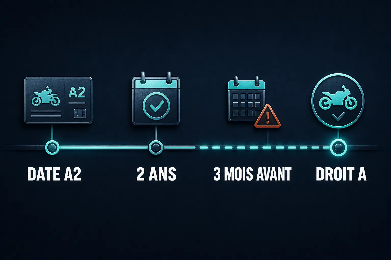 Infographie de la passerelle a2 vers a avec frise chronologique, date A2, 2 ans, 3 mois avant et droit A.
