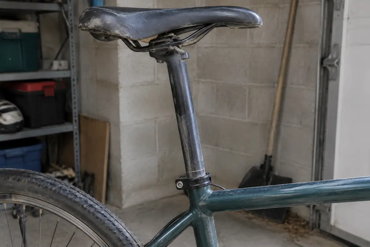 Tige de selle sortie très haut du cadre, repère d'insertion minimale visible